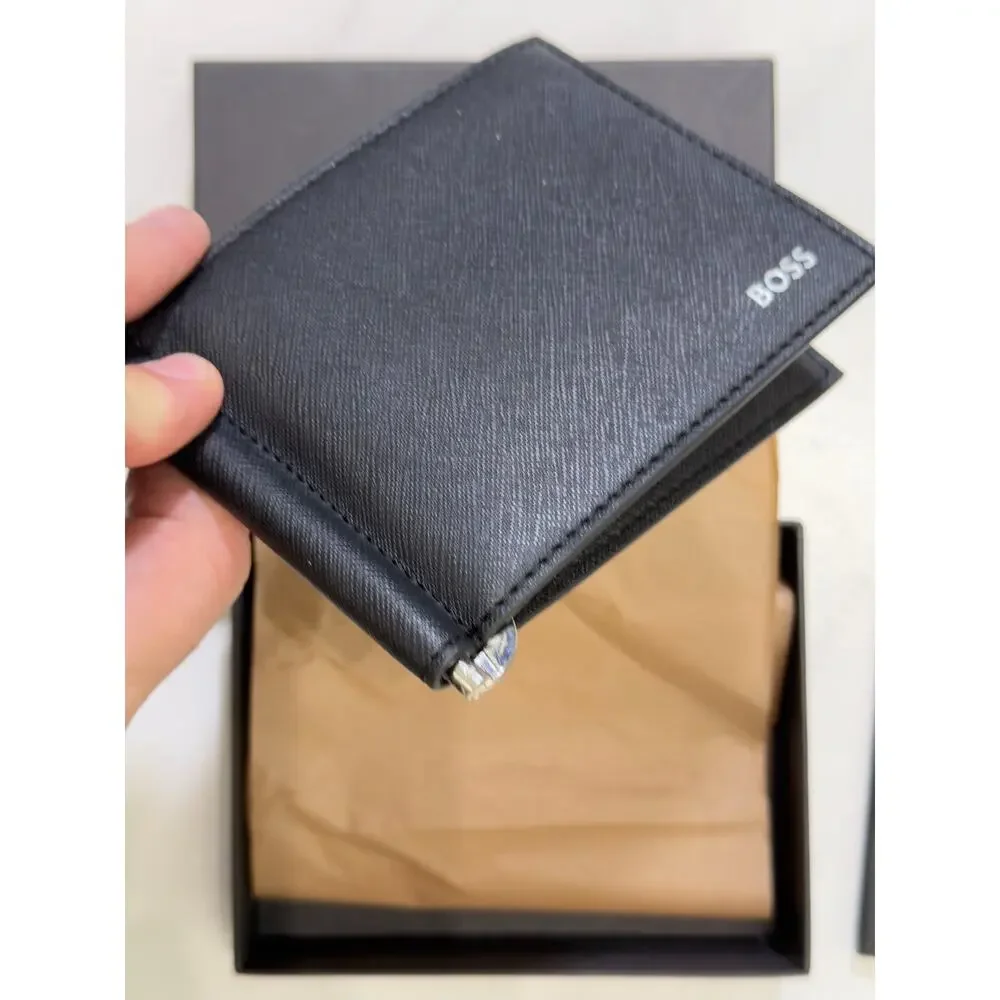NWT BOSS Structured Folding Wallet w/ Money Clip, Black, $120 MSRP